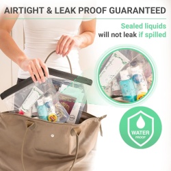 Set 3 Portfarduri Transparente pentru Cosmetice Ogato, Aprobate TSA și UE pentru Bagaj de Cabină (1L), Pungi Etanșe Anti-Scurgere din PEVA Reciclabil cu Fermoar Impermeabil, Organizator Călătorie Avion - Img 3