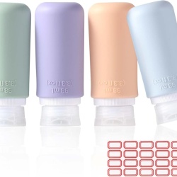 Set 4 Recipiente de Călătorie, 98 ml, Silicon, Antiscurgere, pentru Șampon și Cosmetice, Multicolor