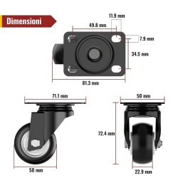 Set 4 Roți pentru Mobilier Cu Frână 50 mm Typec Home, Capacitate Totală 250 kg, Rulare Lină - Img 5