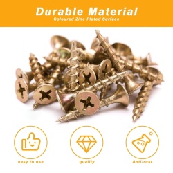 Set 410 Șuruburi Typec pentru Lemn Autofiletante M3-M4, Cap Îngropat (Countersunk / Flat), Oțel Carbon Zincat, Asortiment Dimensiuni Mici și Medii cu Cutie de Depozitare - Img 6