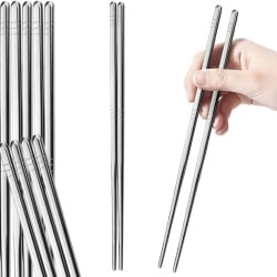 Set 5 Perechi Bețișoare Metalice Tiokin, Oțel Inoxidabil 304, Lungime 24 cm, Design Pătrat Anti-Alunecare, Reutilizabile și Lavabile