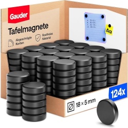 Set 62 magneți rotunzi puternici GAUDER pentru tablă magnetică, whiteboard și frigider, 18 x 5 mm, Negru