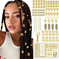 Set 90 Accesorii Aurii pentru Împletituri și Dreadlocks, Bijuterii Metalice pentru Păr, Diverse Stiluri, cu Cutie de Depozitare Transparentă, pentru Petreceri și Festivaluri