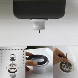 Sifon Ventil de Scurgere Universal pentru Chiuvetă de Bucătărie, Coș Filtru Inox 304 Satinat Ø 80-85 mm, Racord 1 1/2", Dop Cauciuc Rigid și Garnituri Incluse, Fabricat în Italia - Img 2
