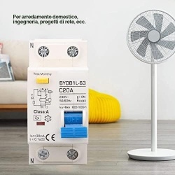 Siguranta automata diferentiala RCBO 20A Tip A, 30mA, 230V, BYDB1L-63, montaj pe sina DIN, protectie la suprasarcina si scurtcircuit, carcasa ignifuga PA66 - Img 3