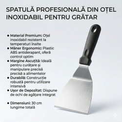 Spatulă Profesională pentru Grătar și Plită, Oțel Inoxidabil, Mâner Ergonomic Termorezistent - Img 2