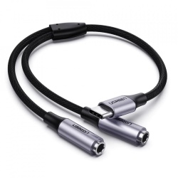 Splitter audio UGREEN, 2x mama mini jack 3.5 mm si 1x tata USB-C, 25cm, Silver