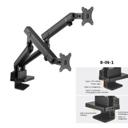 Suport 2 monitoare de masa cu Statie docking 8-in-1, Blackmount MNT20-2, 17"-32", max.8 kg/brat, otel, negru