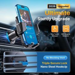 Suport Auto pentru Telefon cu Montare pe Grila de Ventilație – Versiunea Nouă 2026, Sistem de Blocare Triplu cu Cârlig Metalic, Rotație 360°, Compatibil cu Telefoane 4 – 7.5 Inch - Img 6