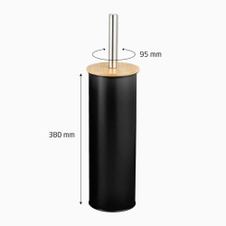 Suport cu Perie de Toaletă AMIG Naturline Ø 9.5 x 38 cm, Oțel Inoxidabil și Detalii din Lemn de Bambus Natural, Design Modern Minimalist, Negru Mat - Img 2