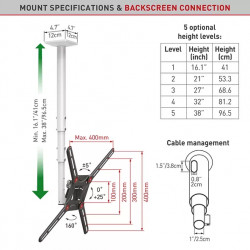 Suport telescopic TV Plat/ Curbat Barkan 3500.W, reglabil, 29"-65", 40 Kg, Alb - Img 3