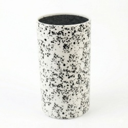 Suport Universal pentru Cuțite, Ceramic, Design Modern cu Stropi , Interior cu Peri Flexibili, 15cm, Alb/Negru