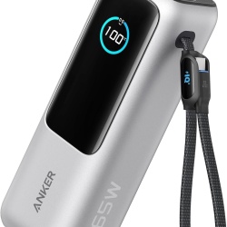 Acumulator extern Anker 25.000 mAh, 165W, 100W USB-C, cablu USB-C retractabil Argintiu