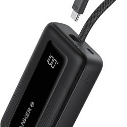 Acumulator extern Anker Zolo 20.000 mAh, 30W, 1x USB-C, 1x USB-A, cablu USB-C incorporat, Negru