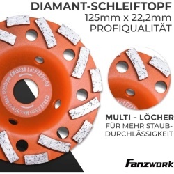 Aparatoare de aspirare a prafului pentru polizor unghiular (flex) 115–125 mm FANZWORK, include disc oala diamantat 125 mm pentru slefuit beton, sapa si adeziv gresie, calitate profesionala - Img 4
