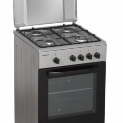 Aragaz pe gaz Heinner HFSC-SME50SL, 50X50 cm, 4 arzatoare, suport email, capac metalic, dispozitiv de siguranta plita si cuptor, usa cuptor cu geam dublu, duze GPL incluse, tava si gratar cromat, culoare Argintiu - Img 6