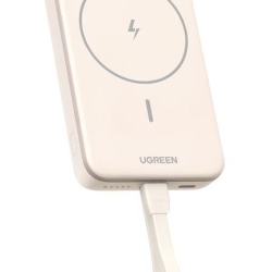 Baterie externa Ugreen Magnetic 10000 mAh, Wireless, PD 20W, Qi 7.5W, USB-C, compatibila MagSafe, Bej