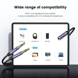 Cablu Adaptor Splitter Audio MOSWAG Jack 3.5mm Mamă la 2x Jack 3.5mm Tată, Conectori Placați cu Aur 24K - Img 5
