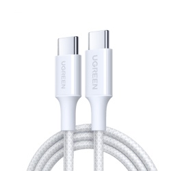 CABLU alimentare si date Ugreen, "L501", Fast Charging Data Cable pt. smartphone, USB Type-C la USB Type-C 60W / 3A, braided, 1m, alb "35254" (timbru verde 0.08 lei)