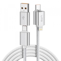 Cablu Date si Incarcare USB-C / USB-A - USB-C / Lightning Lito LD21, 100W, 1m, Alb