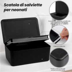 Cutie Dozator pentru Șervețele Umede cu Capac, Recipient Reîncărcabil Antipraf și Etanș, Picioare Antiderapante, pentru Baie, Birou și Mașină, 18.5 x 12 x 7.3 cm, Negru - Img 7