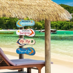Decorațiune de Perete de Vară pentru Casă și Petreceri, Tematică Plajă / Papuci Flip-Flop din Lemn cu Șnur, Stil Hawaiian - Img 3