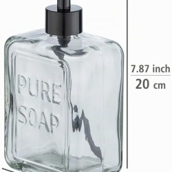 Dozator Reîncărcabil de Săpun Lichid din Sticlă Masivă 550 ml, Formă Cubică cu Muchii Verticale, Pompă Neagră Mată, Inscripție Pure Soap, pentru Baie și Bucătărie - Img 7