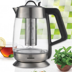 Fierbator cu filtru de ceai Heinner HEK-TF18GX, 1.8 L, 5 setari temperatura, iluminare colorata, control touch, element inox, oprire automata, Inox/Sticla - Img 3