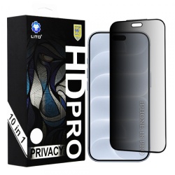 Folie de protectie Ecran Privacy Lito HD Pro pentru Apple iPhone 18 Pro, Sticla Securizata, Full Glue, Set 10 bucati