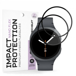 Folie Protectie Techsuit Nano Flex pentru Samsung Galaxy Watch8 40mm, Set 2 bucati, Plastic, Neagra