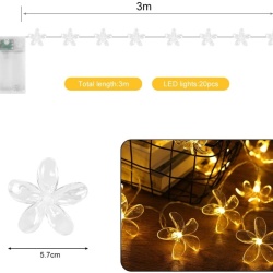 Ghirlandă Luminoasă LED Flori de Cireș (Cherry Blossom) 3 m, 20 LED-uri Lumină Caldă, Alimentare cu Baterii 3x AA, Fir Flexibil din Cupru, 2 Moduri de Iluminare (Continuu / Intermitent), Rezistentă la Apă, Decor Interior și Exterior - Img 6