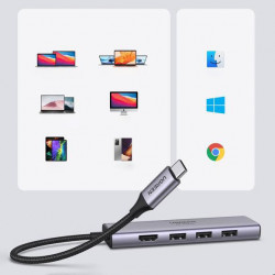 HUB multifunctional Ugreen USB tip C - 3x USB 3.2 Gen 1 / HDMI 4K 60Hz / cititor de carduri SD și TF gri (60383 CM511) - Img 5