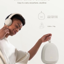 Husă de protecție rigidă pentru căști over-ear, carcasă transport rezistentă la șocuri și stropi, compatibilă JBL, Sony, Soundcore, Bose, Beribes, buzunar plasă cabluri, Crem - Img 4