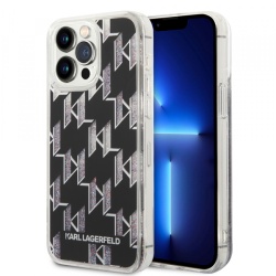 Husa MagSafe pentru Apple iPhone 14 Pro Max, Karl Lagerfeld, Monogram Liquid Glitter, Neagra KLHCP14XLMNMK