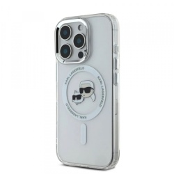 Husa MagSafe pentru Apple iPhone 16 Pro, Karl Lagerfeld, IML Metal Karl & Choupette's Heads, Alba