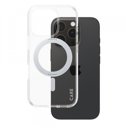 Husa MagSafe pentru Apple iPhone 16 Pro, PanzerGlass, Care Feature Kickstand, Transparenta Argintie