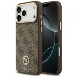 Husa MagSafe pentru Apple iPhone 17 Pro Max, Guess, 4G Strass Logo, Maro