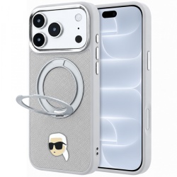 Husa MagSafe pentru Apple iPhone 18 Pro / 17 Pro, Karl Lagerfeld, Ring Stand 360 Karl Pin, Gri