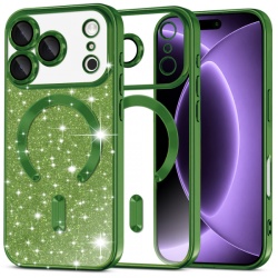 Husa MagSafe pentru Apple iPhone 18 Pro / 17 Pro, Techsuit, Luxury Glitter, Verde Inchis