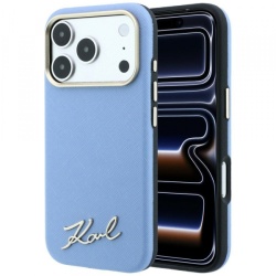 Husa MagSafe pentru Apple iPhone 18 Pro Max / 17 Pro Max, Karl Lagerfeld, Saffiano Small Script Metal Logo, Bleu
