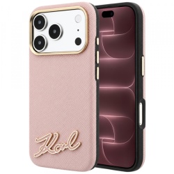 Husa MagSafe pentru Apple iPhone 18 Pro Max / 17 Pro Max, Karl Lagerfeld, Grained Resin Sign Logo, Roz