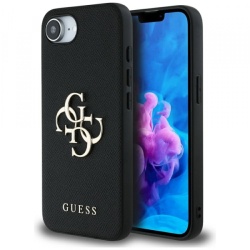 Husa pentru Apple iPhone 16e, Guess, 4G Grained Big and Classic Logo, Neagra