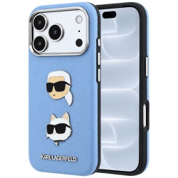 Husa pentru Apple iPhone 18 Pro / 17 Pro, Karl Lagerfeld, Saffiano with Karl & Choupette Head's Pin and Logo, Bleu