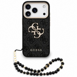 Husa pentru Apple iPhone 18 Pro Max / 17 Pro Max, Guess, 4G Classic Logo with Strap, Neagra Aurie