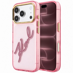 Husa pentru Apple iPhone 18 Pro Max / 17 Pro Max, Karl Lagerfeld, IML Big Signature Resin Logo Metal Frame, Roz