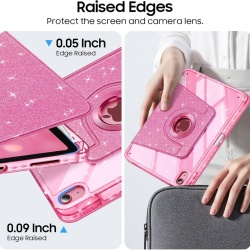 Husă Rotativă 360° Fintie pentru iPad 11 Gen (A16, 11") și iPad 10 Gen (10.9"), Suport Apple Pencil, Funcție Auto Sleep/Wake, Spate Hibrid PC+TPU, Roz cu Sclipici (Glittering Pink) - Img 3