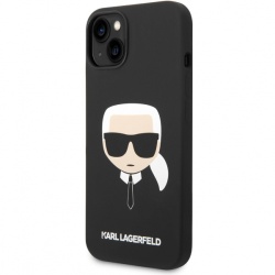 Husa TPU Karl Lagerfeld Liquid Silicone pentru Apple iPhone 14 Plus, MagSafe Compatible, Karl Head, Neagra KLHMP14MSLKHBK