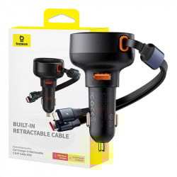 Incarcator auto Baseus Enjoyment USB cu cablu USB-C și Lightning 60W (negru)