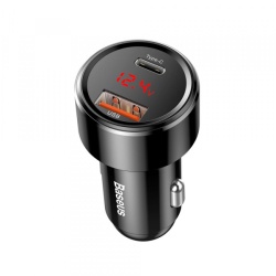 Incarcator Auto Baseus Magic Display Series, 45W, 6A, 1 x USB-A - 1 x USB-C, Negru CCMLC20C-01