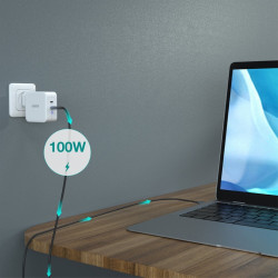 Incarcator priza Choetech GaN 2x USB Type C Power Delivery 3.0 QuickCharge 3.0 AFC 100W EU white (PD6008-EU) - Img 7